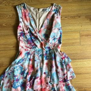 Floral Tahari floor length ruffle formal dress